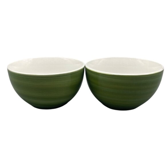 JCPenney Green & White Porcelain Bowls Set Of 2 By Home Collection 6x3.5" READ - Picture 1 of 7